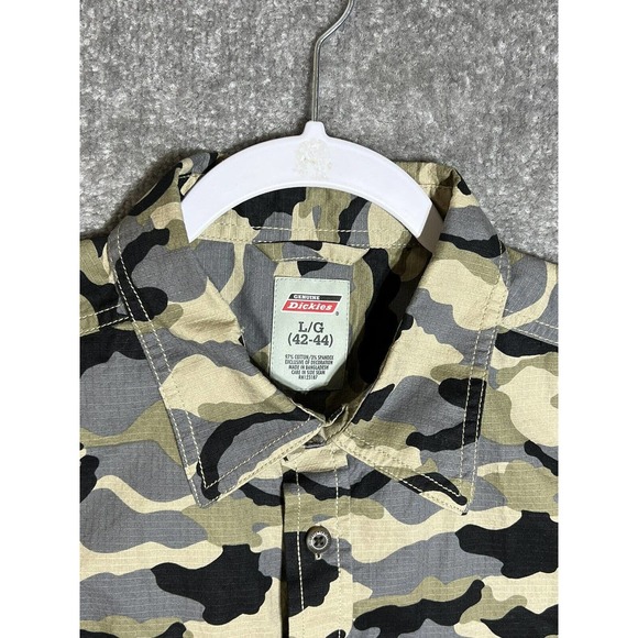 Dickies Camouflage Short Sleeve Button Up Shirt Mens Large Stretch Camo POCKETS - Picture 3 of 8